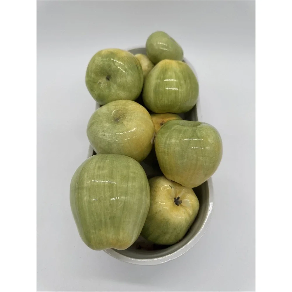 Vintage Italy Ceramic Basket Of Green Apples In Basket 9 Apples 13